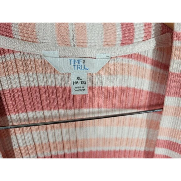 Time Tru Womens Sweater Extra Large Cardigan Pink Stripe Open Duster SWE80E - Picture 10 of 11